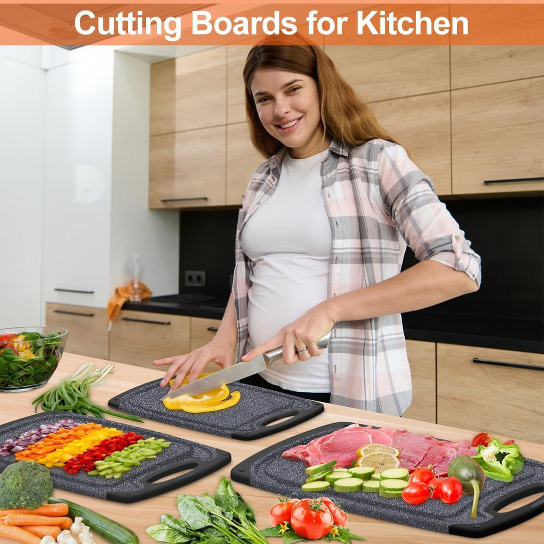 KIMIUP Kitchen Cutting Board (Set of 3),Professional Chopping Boards Sets,Dishwasher Safe Cutting Boards with Juice Grooves & Carrying Handle & No BPA