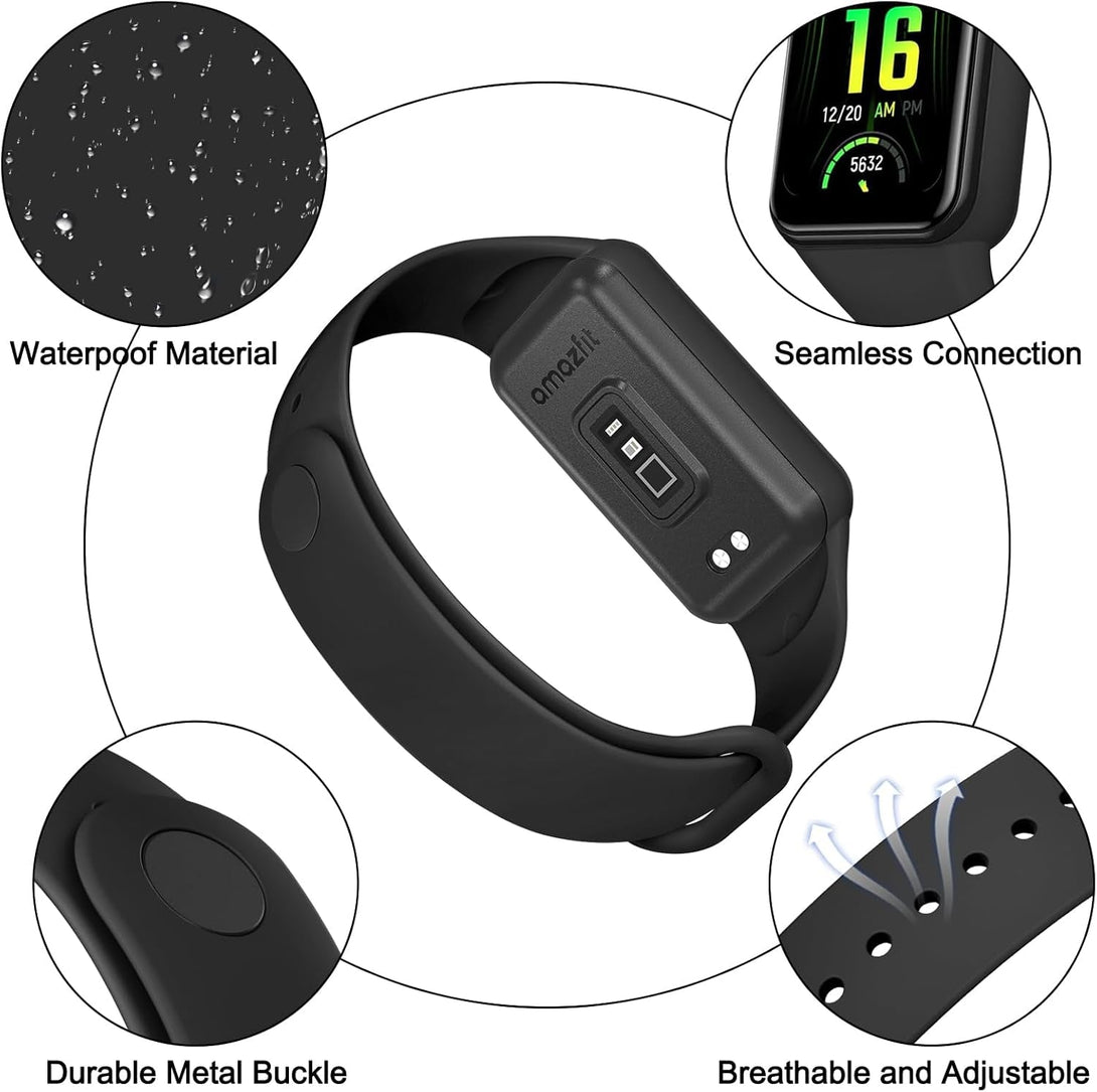 Amzpas TPU Bands for Amazfit Band 7 Fitness & Health Tracker, 3 Pack Soft Breathable Wristband, Adjustable Replacement Sportt Strap for Women Men