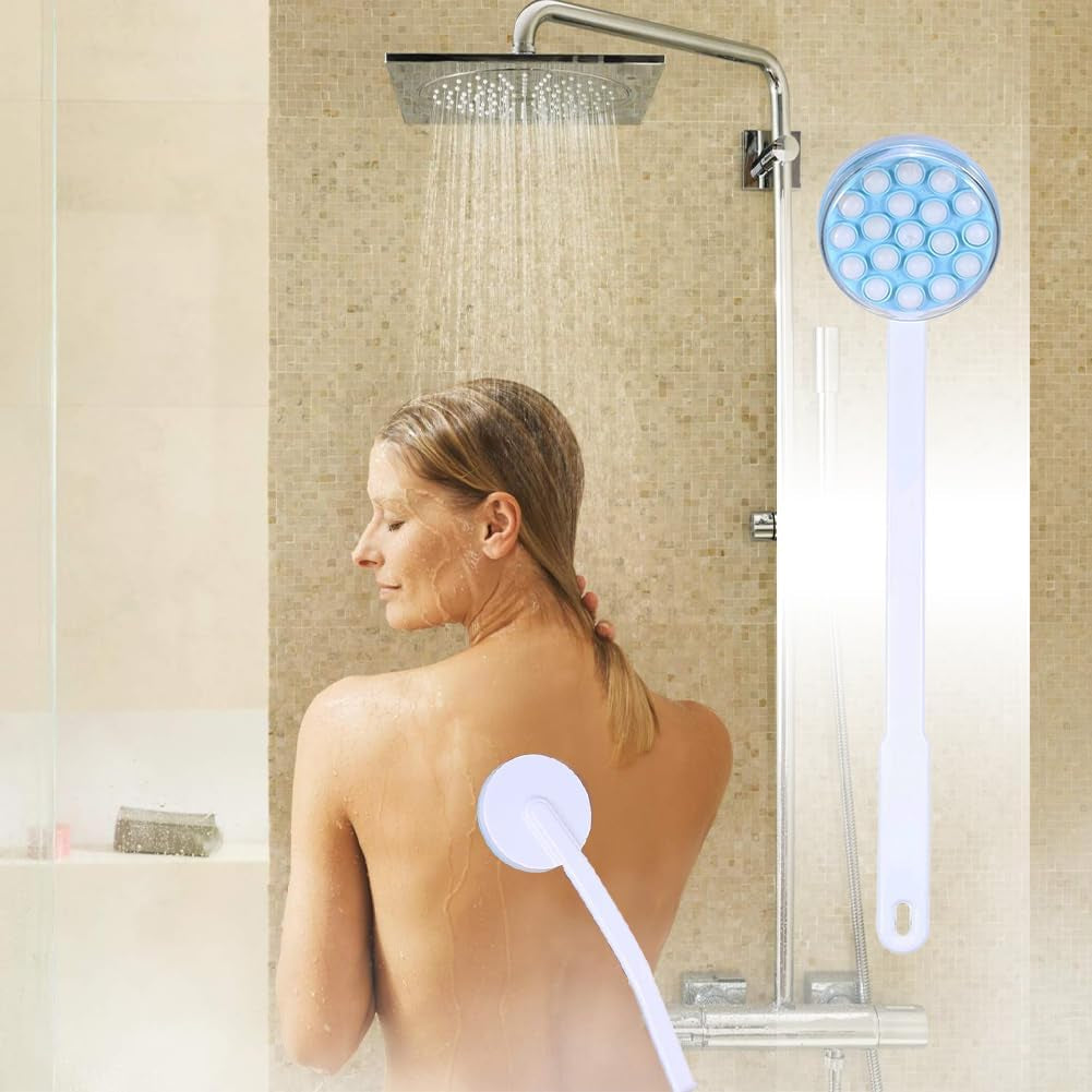 Joyzan Back Lotion Applicator, Long Self Handled Bath Massager Roll Reach Shower Brush Target Tanner Dispenser Wand Curved Rotating Head Sunscreen Skin Cream Gel Legs Feet Elderly Moisturizer Women