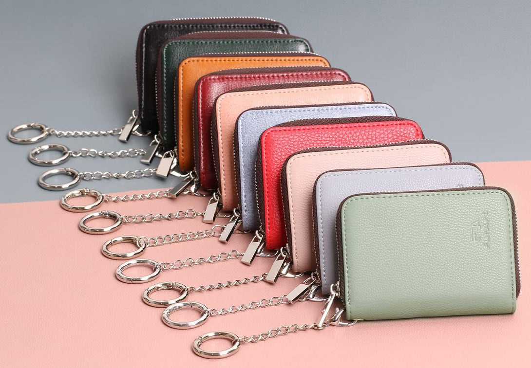 Furart Credit Card Wallet, Zipper Business Card Holder for Women, RFID Blocking, Keychain Wallet, Compact Size