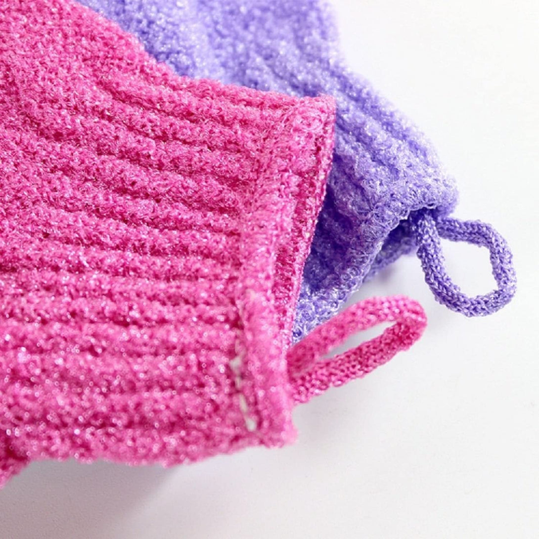 Exfoliating Shower Bath Gloves【4 Pair】 Double Side Durable Nylon Shower Gloves Body Scrub Exfoliator & Bathing Accessories for Men,Women & Kids Bath Scrubber for Acne & Dead Cell