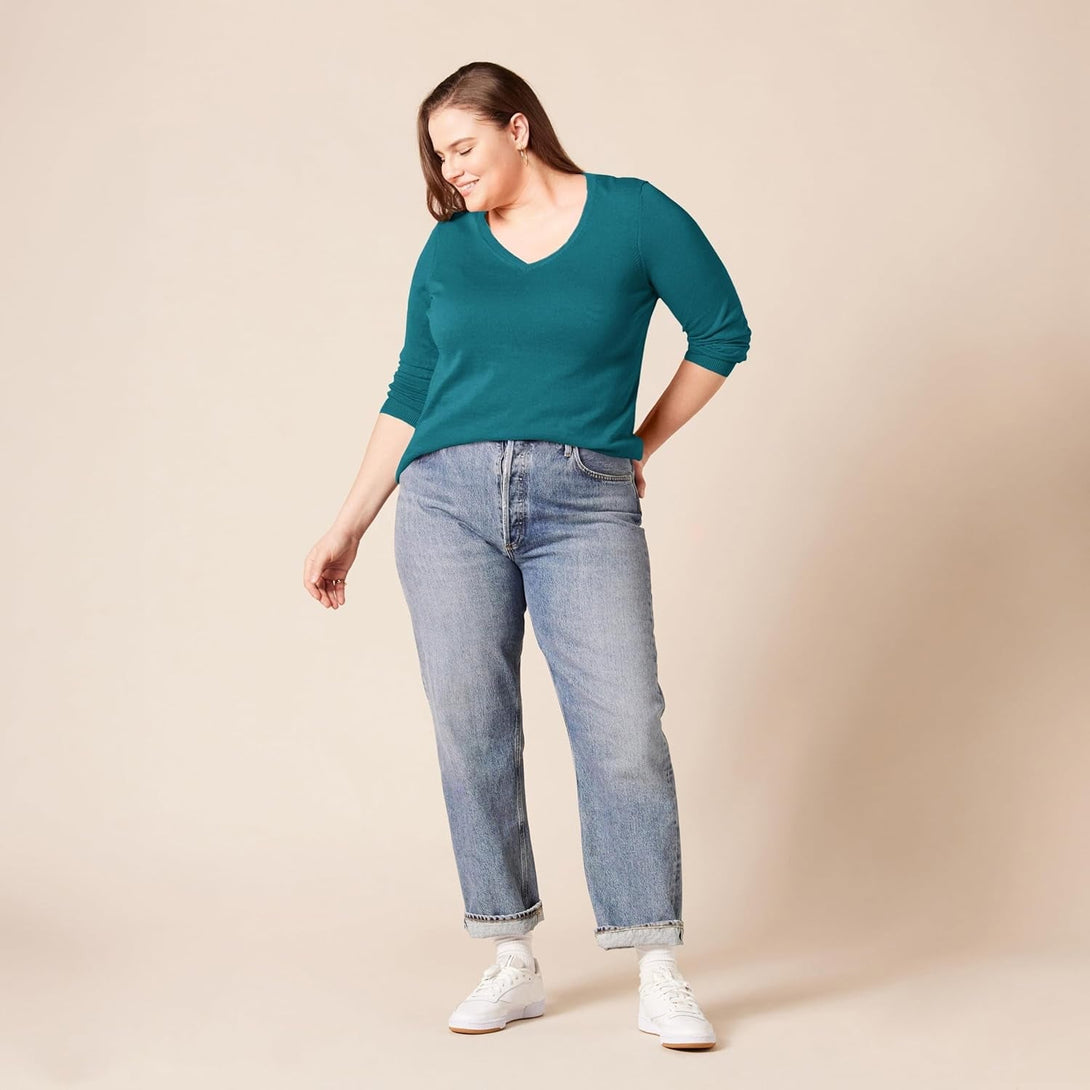 Amazon Essentials Women'S Classic-Fit Lightweight Long-Sleeve V-Neck Sweater (Available in plus Size)