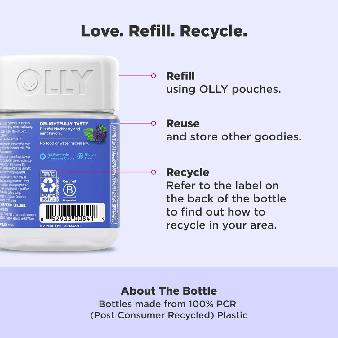OLLY Extra Strength Sleep Gummy, 5 Mg Melatonin, L-Theanine, Chamomile, Lemon Balm, Sleep Aid, Blackberry - 50 Count