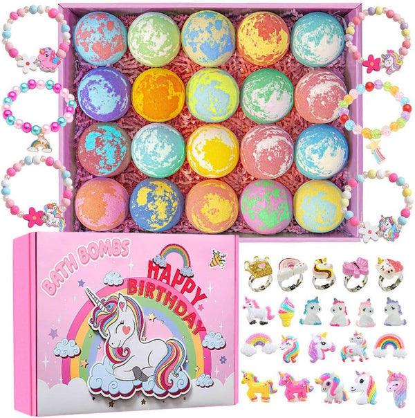 Unicorn Bath Bombs for Girls Kids, 20 Pack Bath Bombs Gift Set With, Handmade Bath Bombs for Girls with Surprise Inside, Birthday Children'S Day Halloween Christmas Gifts