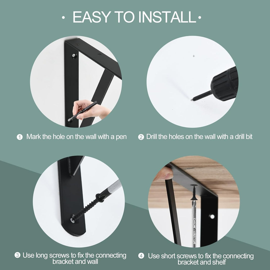 12 Pack L12 X H 8" Black Heavy Duty Shelf Brackets with Screws Metal Shelf Brackets Shelf Support Angle Brackets for Shelves L Brackets Heavy Duty Floating Shelf