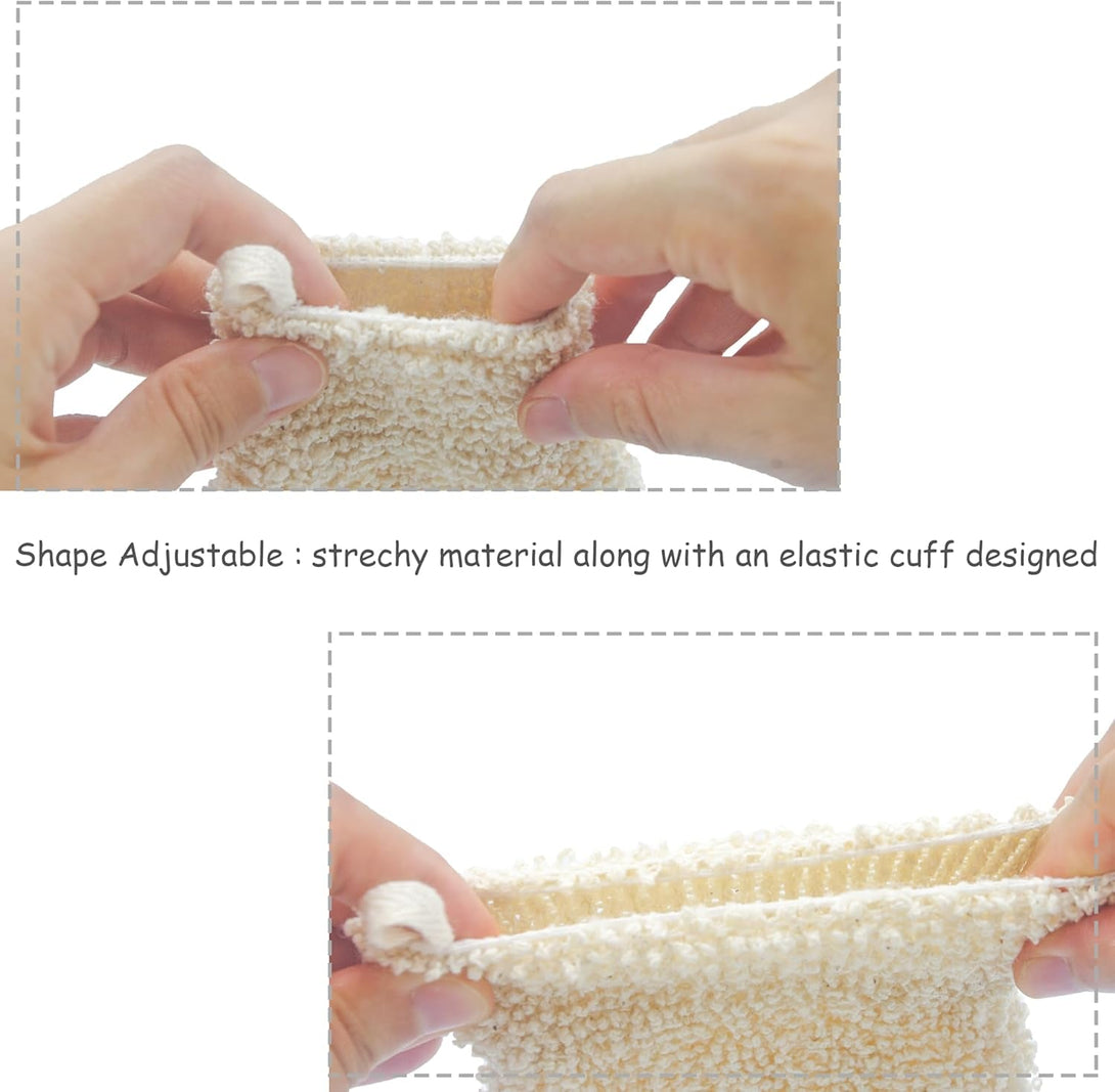 (4 Pack) Natural Exfoliating Cotton Bath Mitt Shower Gloves Loofah Washcloth Sponge Machine Washable Body Scrubber (Gentle Ramie)