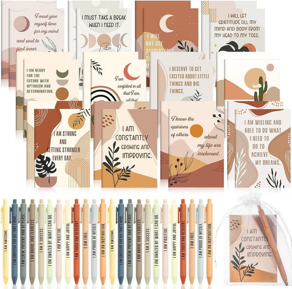 48 Pcs Positive Affirmation Gift Set Gratitude Notebooks with Pens Small Bags Motivational Encouragement Notepads Daily Affirmations Journal for Women Stress Relief Self Care (Rainbow)