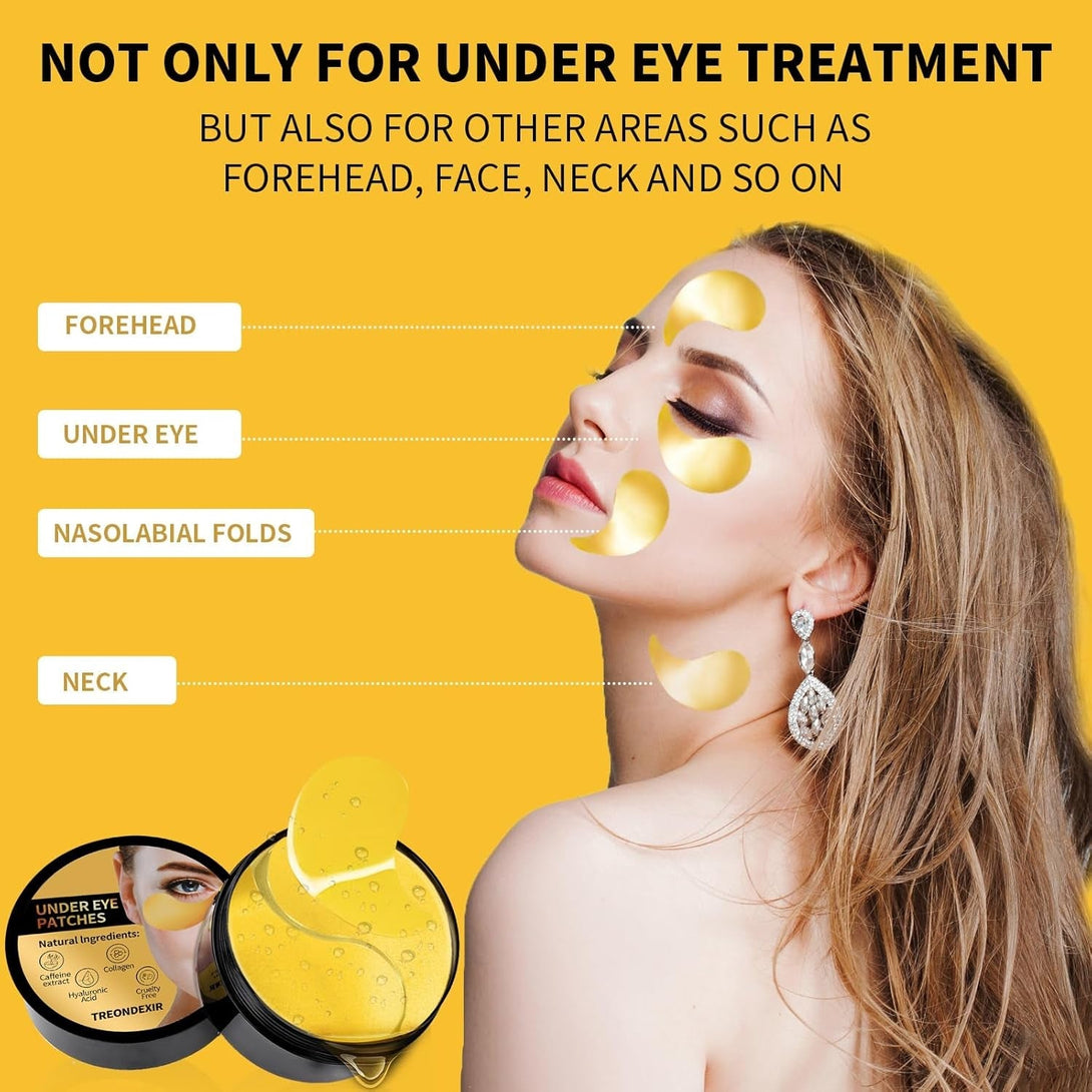 24K Gold Eye Masks for Dark Circles and Puffiness 70PCS, under Eye Patches Gel Pads for Puffy Eyes Treatment W/Collagen, Caffeine, Peptides for Eye Bags Treatment, Gel Eye Mask Skincare