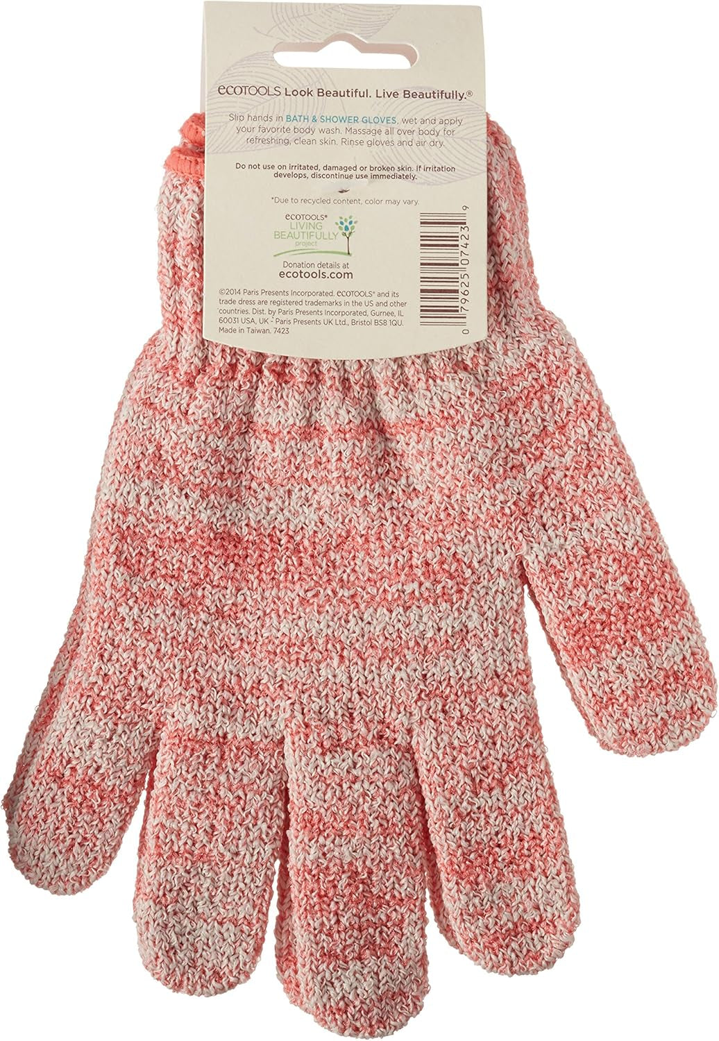 Ecotools Bath & Shower Gloves, Recycled Netting, Exfoliating, Gentle Cleansing for Whole Body, Fits All Hands, Green, 1 Pair