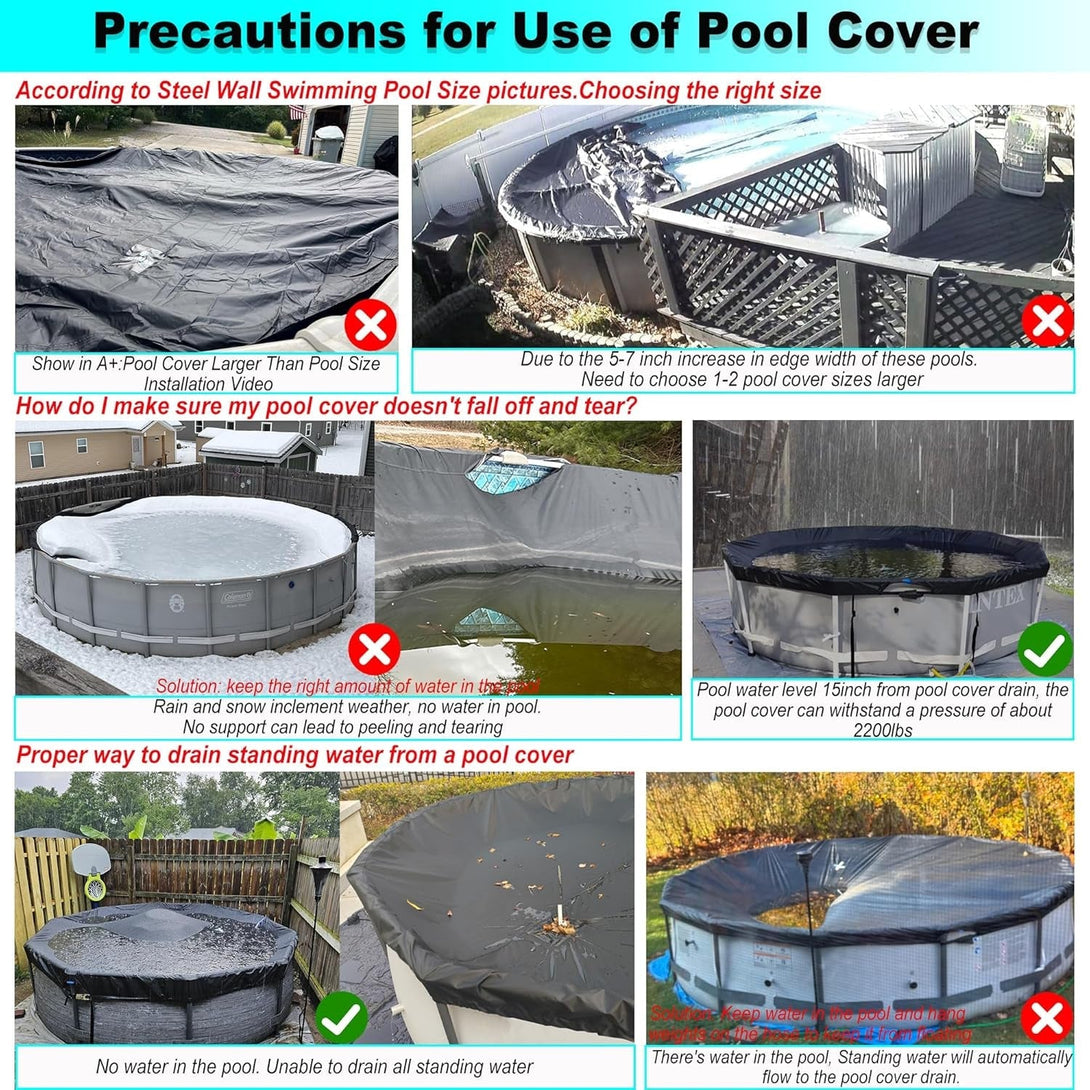 12 Ft Pool Cover, with Automatic Drain round Pool Cover, One-Piece Quick Installation and Removal above Ground Pool Cover, Preventing Waterlogging, UV Protected Solar Swimming Pool Cover