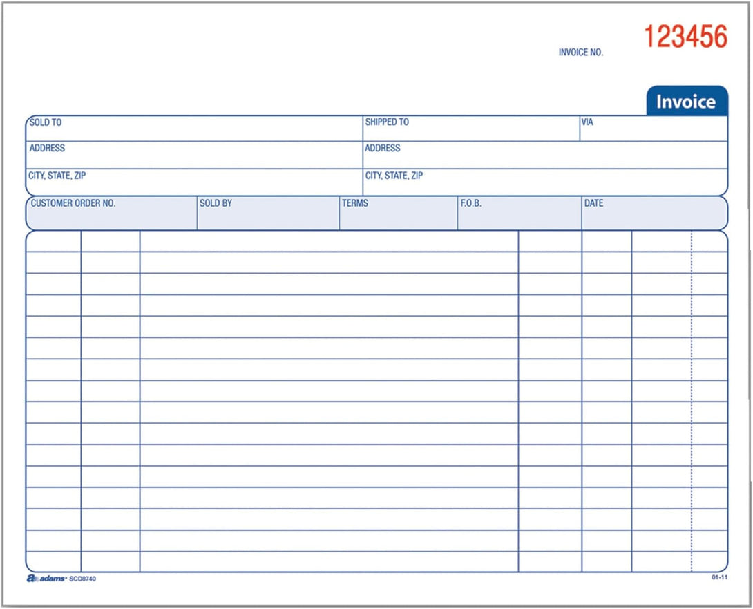 Adams Spiral Invoice Book, 8 1/2 X 7 1/4 Inches, 2-Part, Carbonless, White/Canary, 50 Sets per Book (SCD8740)