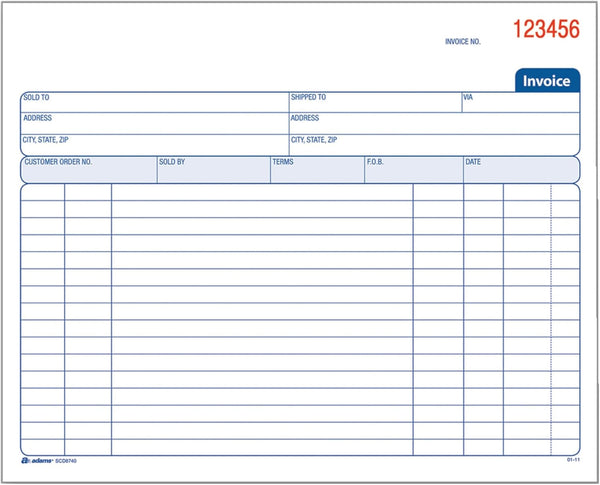 Adams Spiral Invoice Book, 8 1/2 X 7 1/4 Inches, 2-Part, Carbonless, White/Canary, 50 Sets per Book (SCD8740)