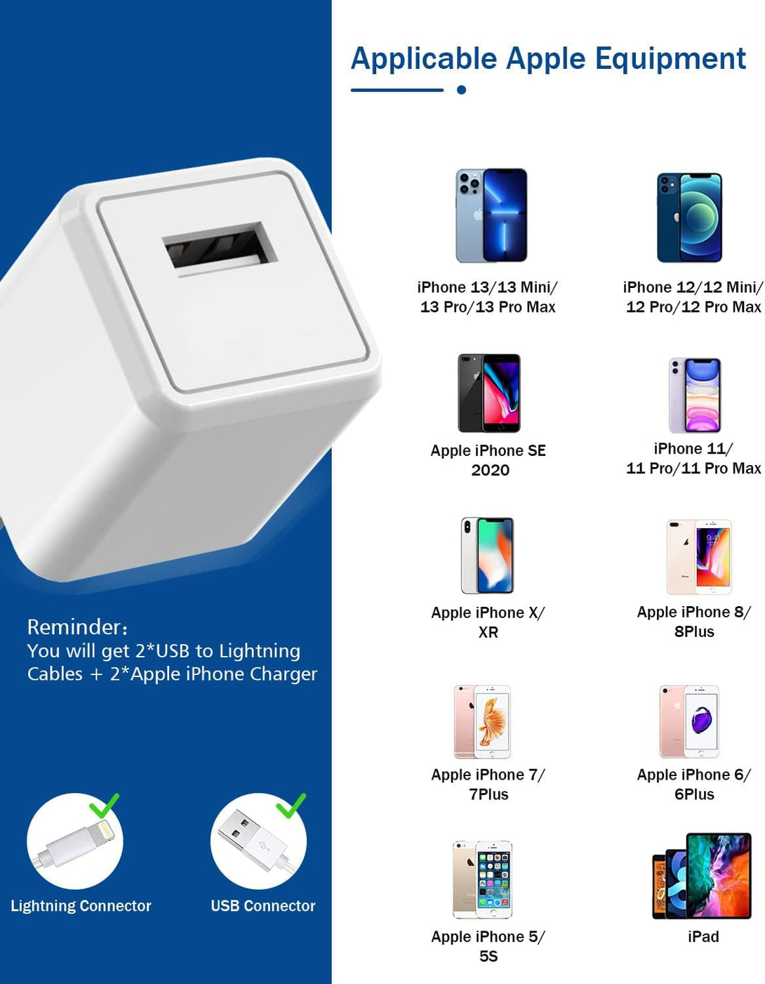 Iphone Charger,Long 6FT Iphone Charger 2Pack Iphone Cord 6Feet USB to Lightning Cable Quick Fast Charging Data Sync Cord USB Wall Charger Block Adapter for Iphone 14/13/12/11/Xs/Xr/X/8/7/5/Se2022/Ipad
