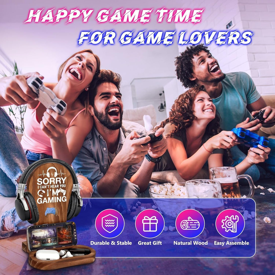 Gamer Gifts for Teenage Boys, Gaming Headphone Stand for Men, Gaming Room Decor Wooden Headset Holder, Son Boyfriend Husband Game Lover Gifts -Sorry I Can'T Hear You I'M Gaming