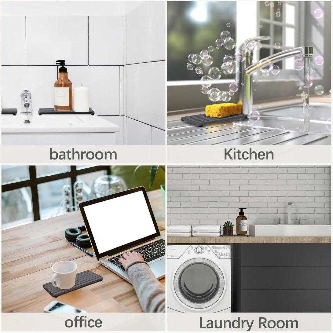 2 PCS Water Absorbent Diatomite Coasters (7.1"X3.54"), Grooved Design, Water Absorbing Stone Used for Hand Soaps & Plants & Toiletries in the Modern Home