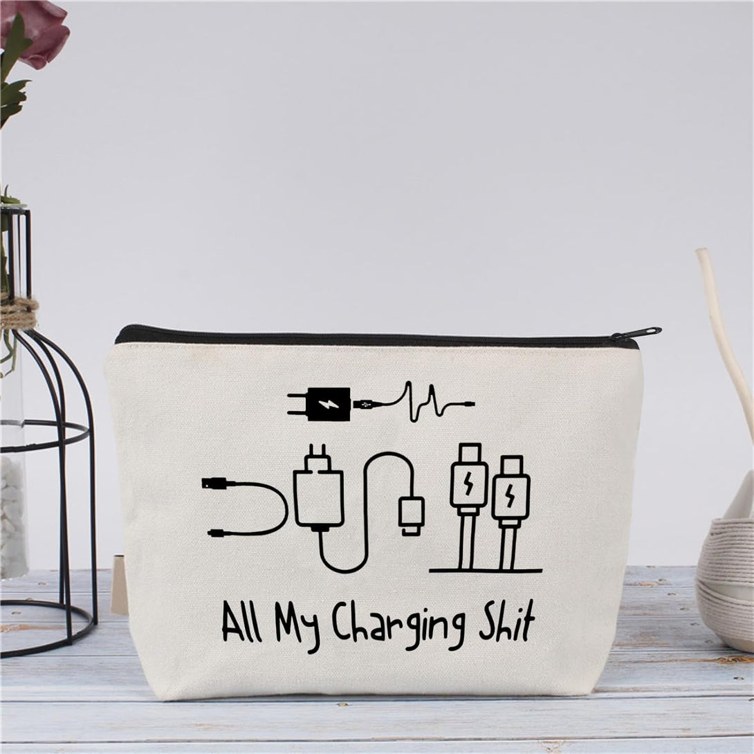 All My Charging Shit Bag,Fun and Versatile Bag with Charger Graphics, Teenage Boy Gift, Birthday Gifts, Travel Accessories (Style D)