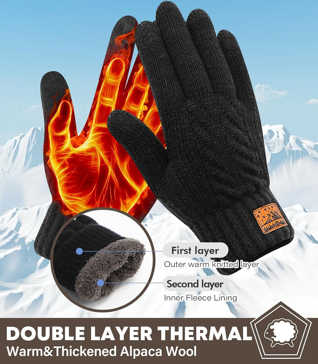Winter Gloves for Men Women-Warm Touchscreen Cold Weather Gloves,Wool Knit Thermal Adults Gloves for Driving Texting
