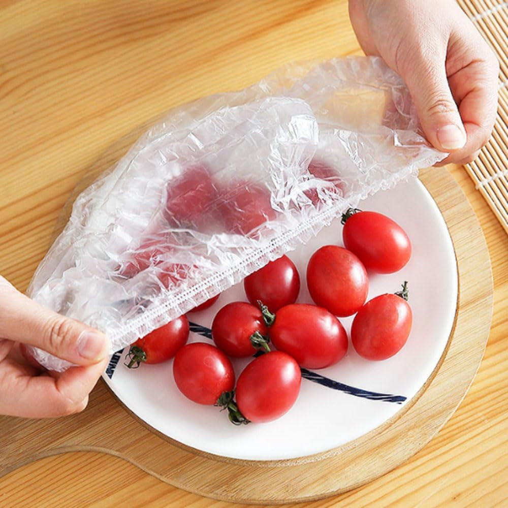 200Pcs Fresh Keeping Bags, Elastic Plastic Sealing Bags Food Cover with Elastic Edge, Reusable Stretch Adjustable Bowl Lids, Universal Kitchen Wrap Seal Caps for Leftover and Meal Prep