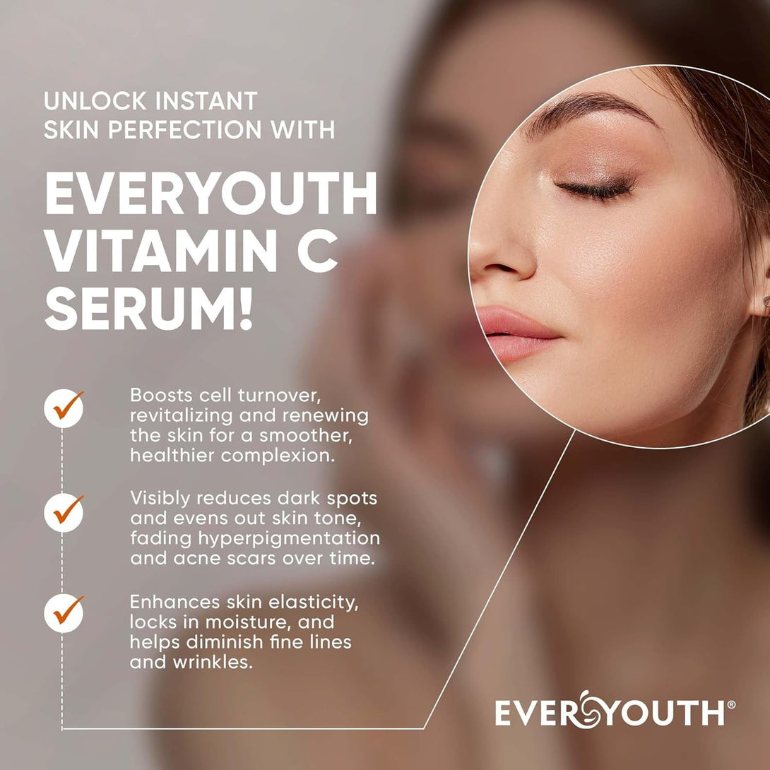 Vitamin C Serum for Face with Hyaluronic Acid, Niacinamide, Vitamin E, Collagen Peptides - Skin Brightening Solution for Wrinkles, Dark Spots, Fine Lines - anti Aging Stem Cell Serum for Face - 1 Oz