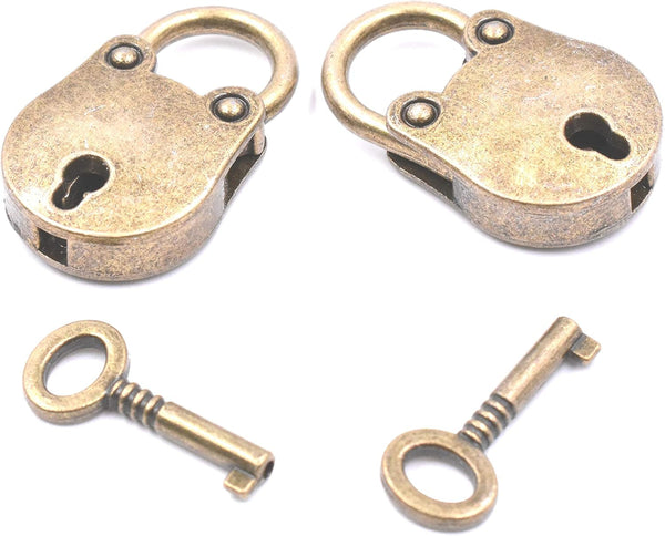 2Pcs Old Vintage Antique Style Mini Archaize Padlocks Key Lock with Key