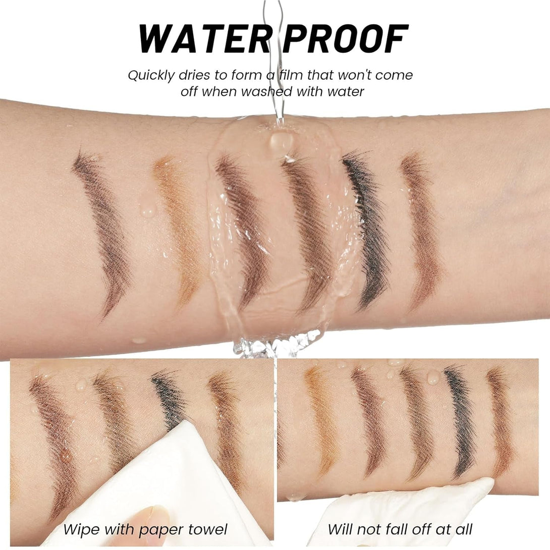 2-In-1 Curved Eyebrow Pen and Eyeliner with 10Pcs Brow Stencils, Microblading Eyebrow Pencil with 4 Fork-Tip and Curved Precise Tip, Waterproof and Long Lasting Eyebrow Pencils for Women, Dark Brown
