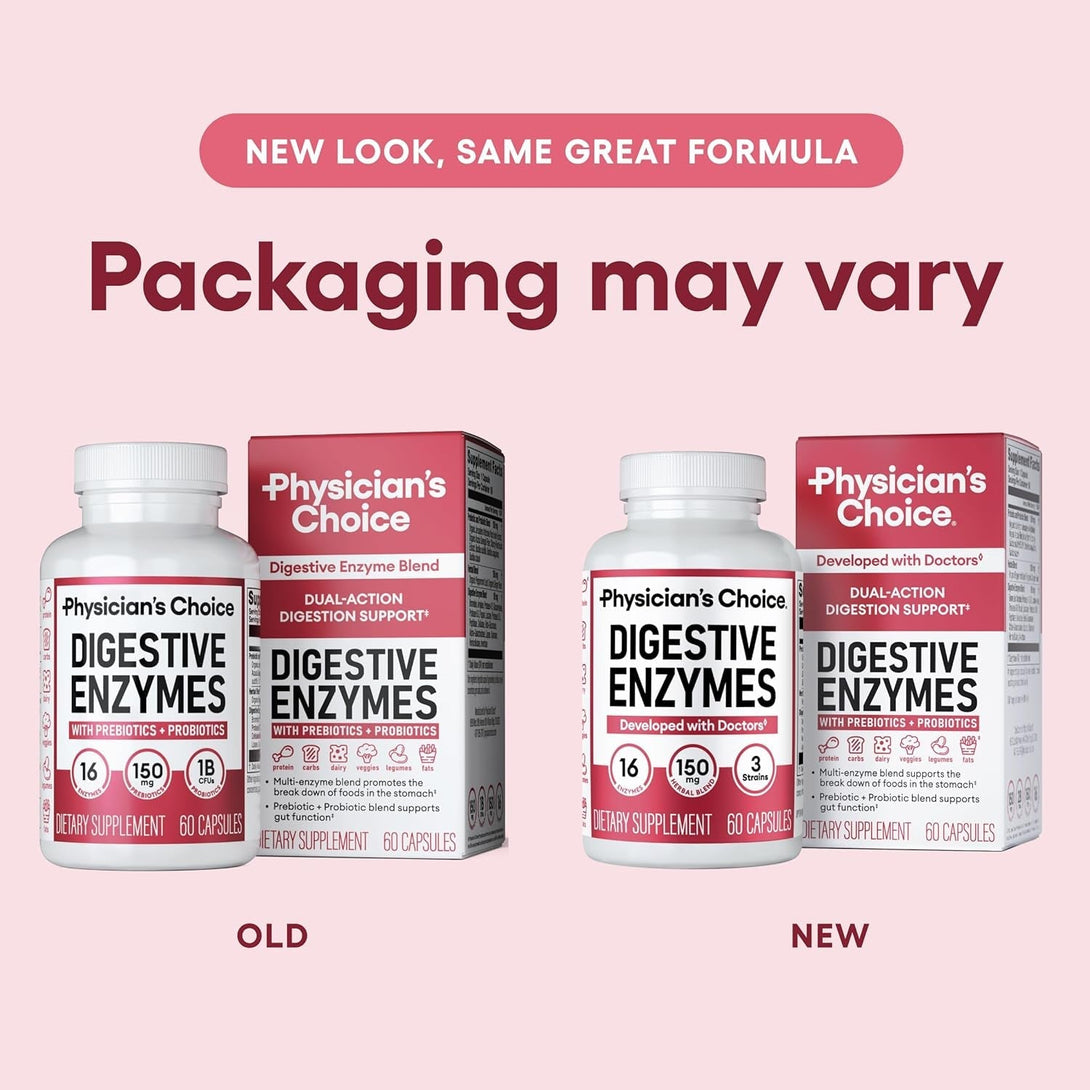 Physician'S CHOICE Digestive Enzymes - Multi Enzymes, Bromelain, Organic Prebiotics & Probiotics for Digestive Health & Gut Health - Bloating & Meal Time Discomfort - Dual Action - All Diets - 30 CT