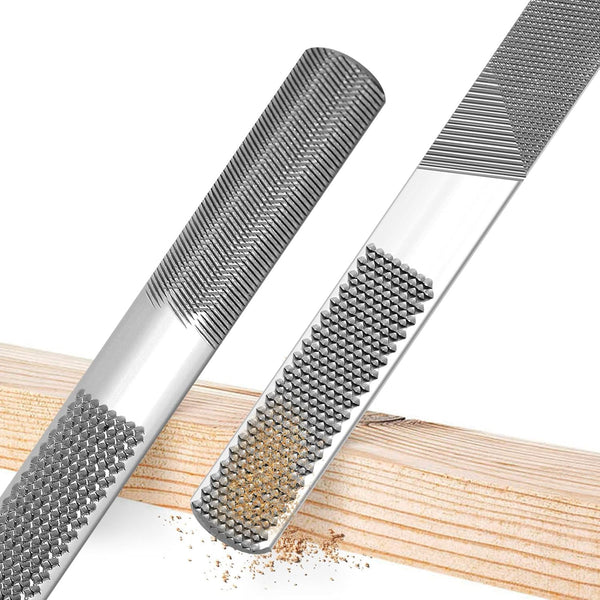 2PCS 8In 4 Way Wood Rasp File, Premium Grade High Carbon Hand File and round Rasp, Half round Flat & Needle Files, Multifunctional Hand File for Sharping Wood, Soft Metal, Plastic Tool