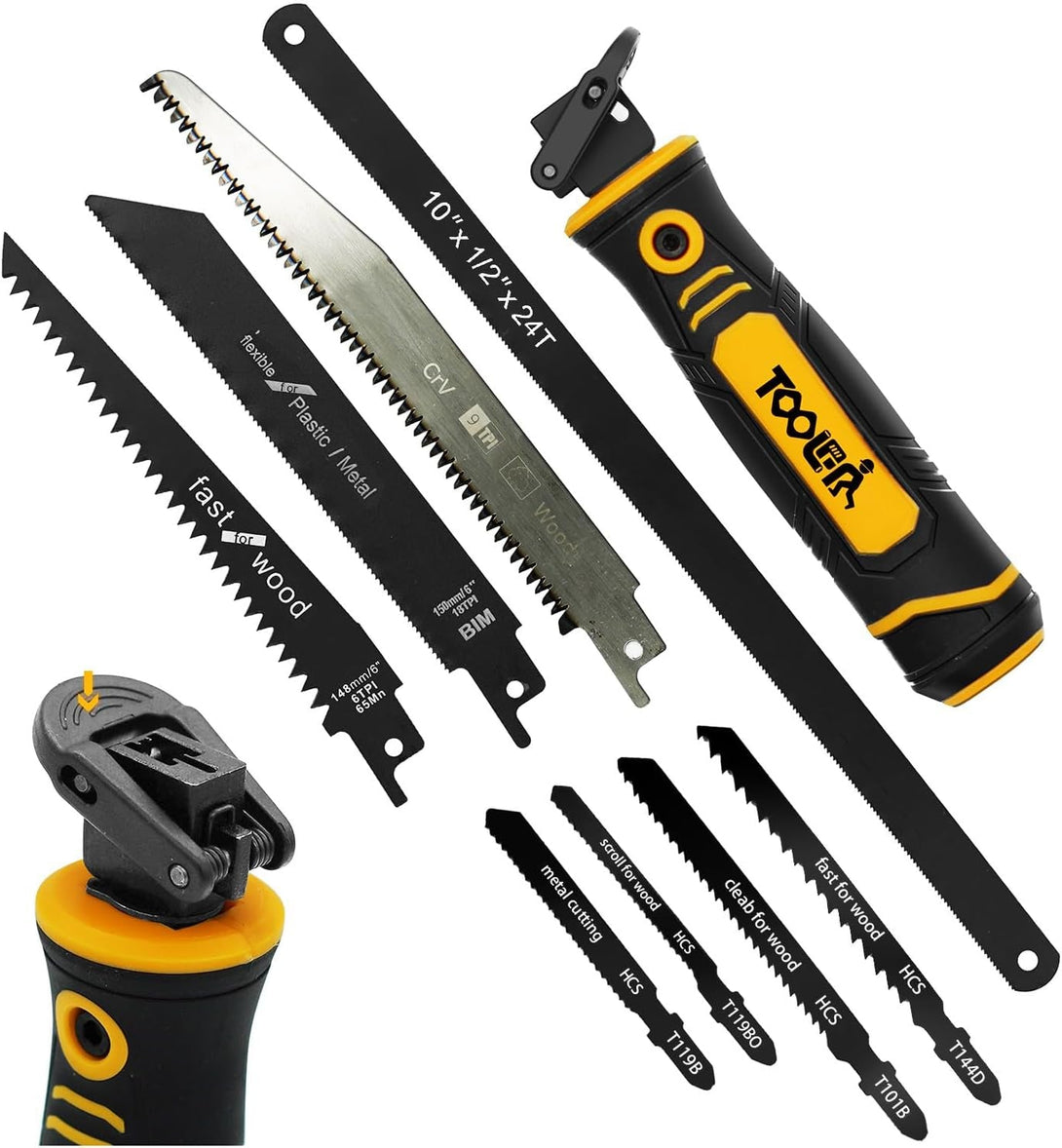 8-In-1 Multi Blades Hand Saw, Drywall Cutter. Hacksaw. Long Blade Hand Saw, Jab Saw, for Cutting Drywall, Sheetrock, Wood, Metel, Plastic, Plywood. Blade Quick Change Mechanism.