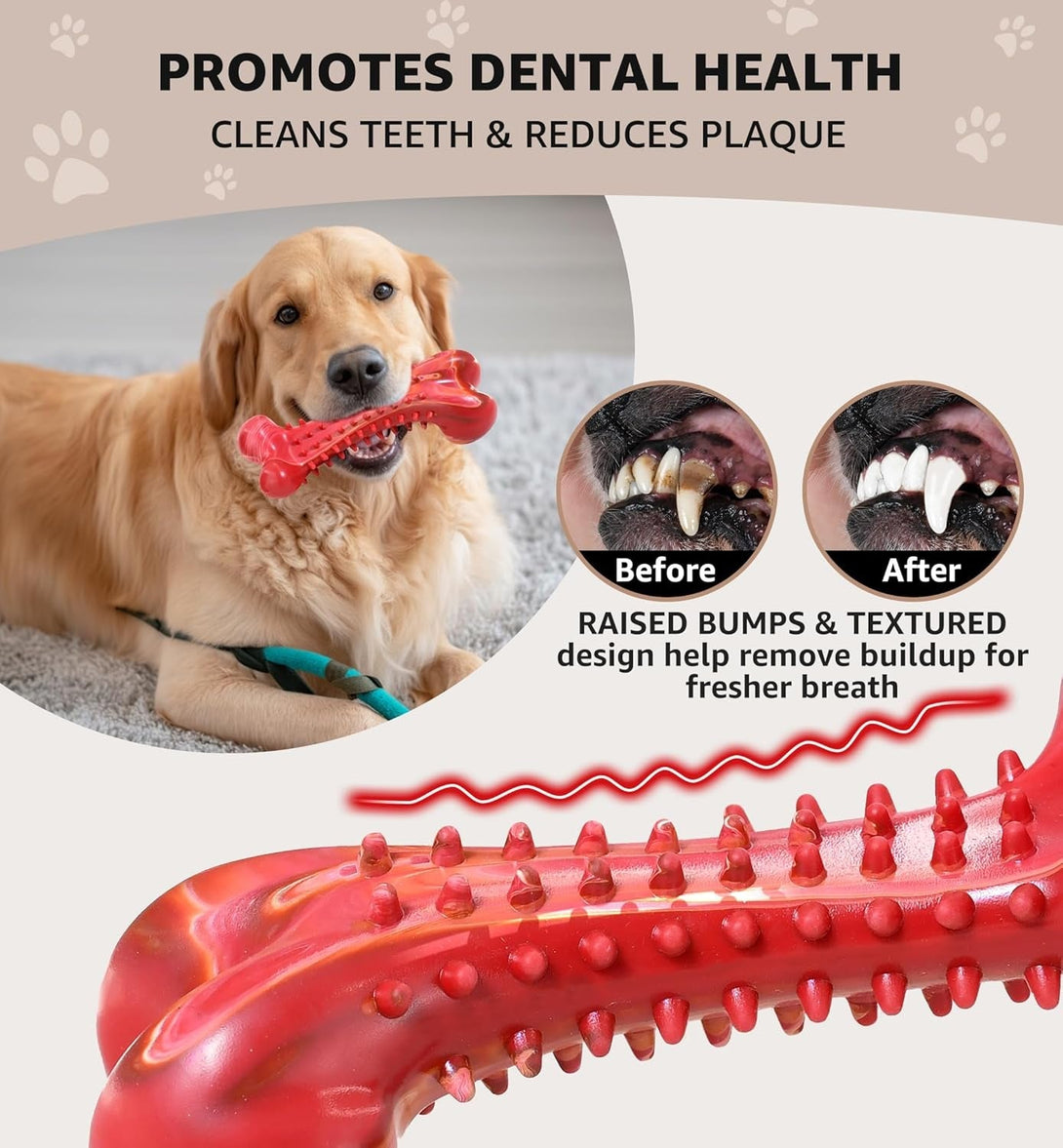 Dog Chew Toy for Aggressive Chewers, Tough Natural Rubber Bone with Irresistible Beef Flavor, Long-Lasting Teeth Cleaning & Reduce Boredom, Durable Dog Dental Toy for Small Medium Large Breeds