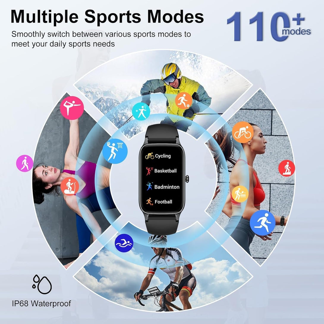 Smart Watch for Men Women, 1.57" Smartwatch (Answer/Make Call) , Fitness Tracker with 110+ Sport Modes, Heart Rate/Sleep Monitor, IP68 Waterproof, Bluetooth Calls, Smartwatches for Android Ios Black