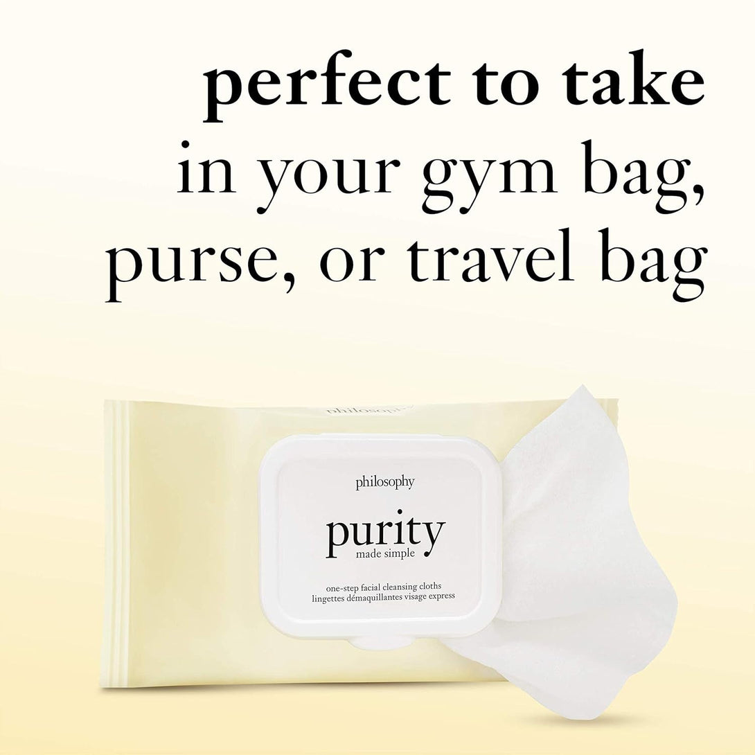 Philosophy Purity Made Simple One-Step Facial Cleansing Cloths - Easily Removes Makeup, Dirt & Oil on the Go - Skin Is Left Clean and Comfortable with No Rinsing Needed - 30 Ct.
