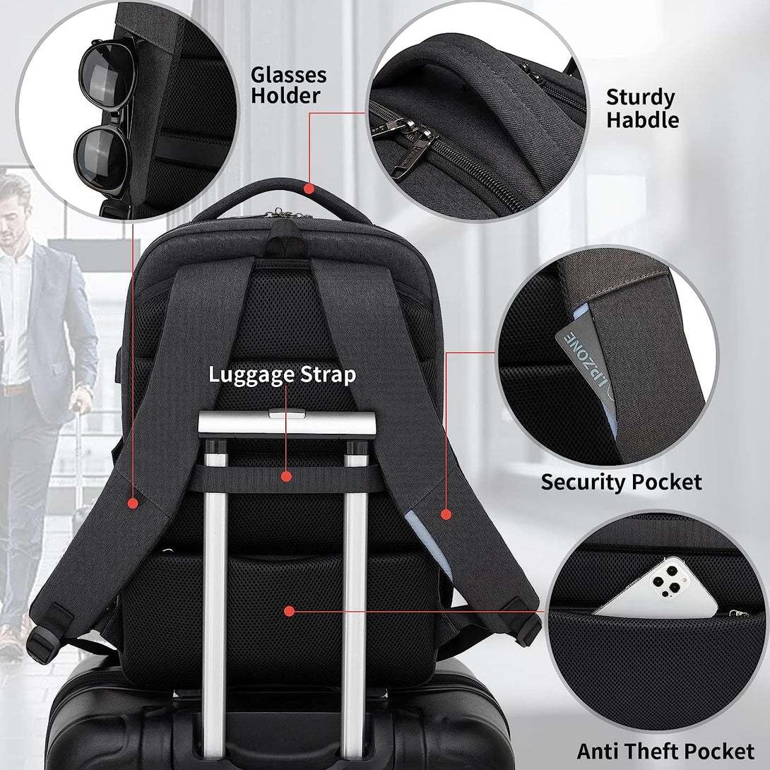 DUSLANG 17 Inch Laptop Backpack for Travel Water Resistant College Backpack for Men/Women Laptop Bag with USB Charging Port and Storage Bag Underwear Sock Storage Bag, Black