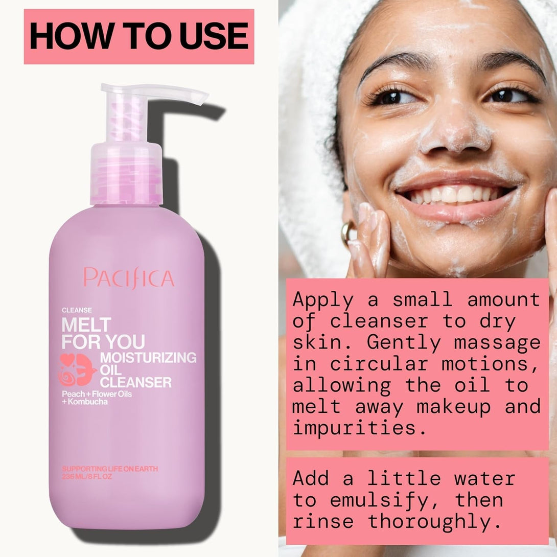 Pacifica Melt for You Facial Cleansing Oil – Hydrating Daily Face Wash & Makeup Remover Oil Cleanser for All Skin Types, Gentle Non-Comedogenic, Vegan, Clean Beauty, Dermatologist Tested 8 Fl Oz