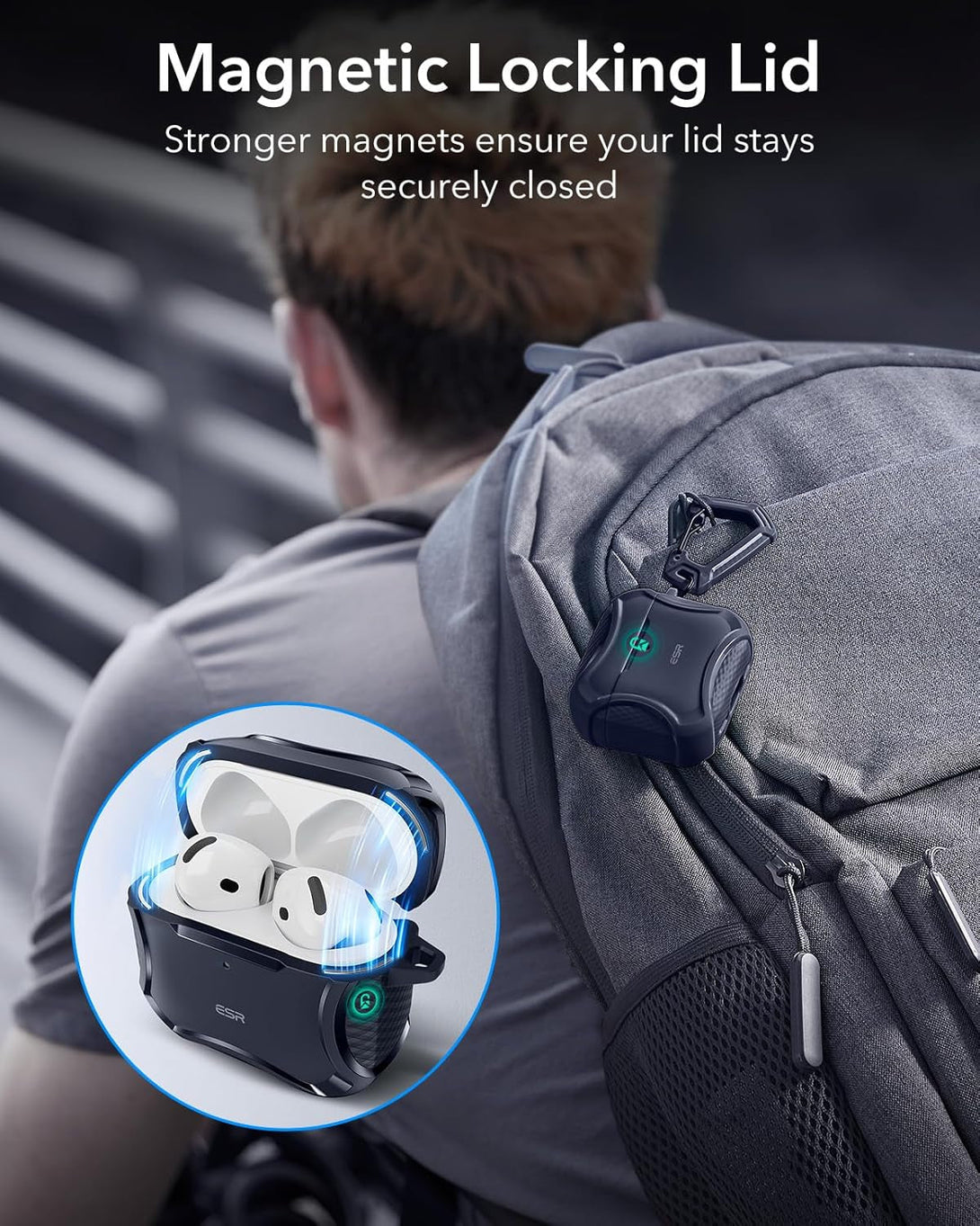 ESR for Airpods 4 Case (Halolock), Compatible with Airpods 4Th Generation Case (2024), Compatible with Magsafe, Powerful Drop Protection, Magnetic Lid, Cyber Series,Blue