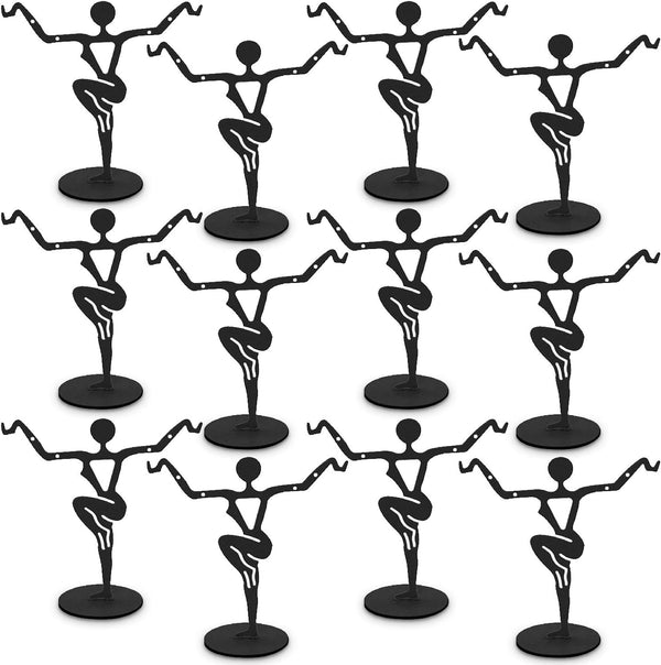 MOOCA 12-Piece Set Black Metal Dancer Shaped Earring Holders, Elegant Jewelry Stand for Earring Display and Organization, 3 1/4 in Height, Black Color