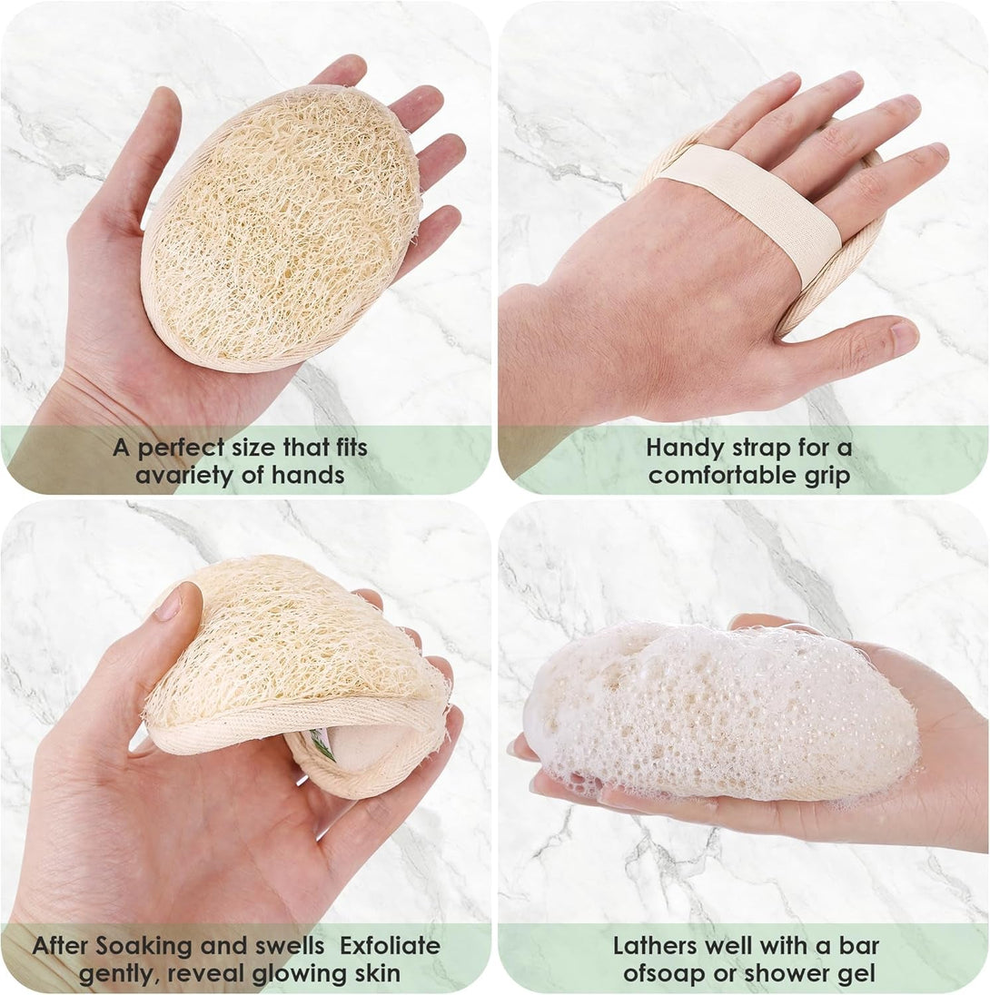 Natural Loofah Sponge Exfoliating Body Scrubber, Organic Biodegradable Luffa Bath Shower Scrub for All Skin Types, Men Women (3 Pack)