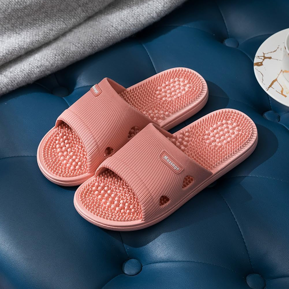 Acupressure Massage Slippers for Plantar Fasciitis for Women Acupuncture Slippers Arthritis Neuropathy Pain Relief Non-Slip Massage Sandals Women Stress Relief Gifts for Bath (Pink, Us Women 7.5-8)