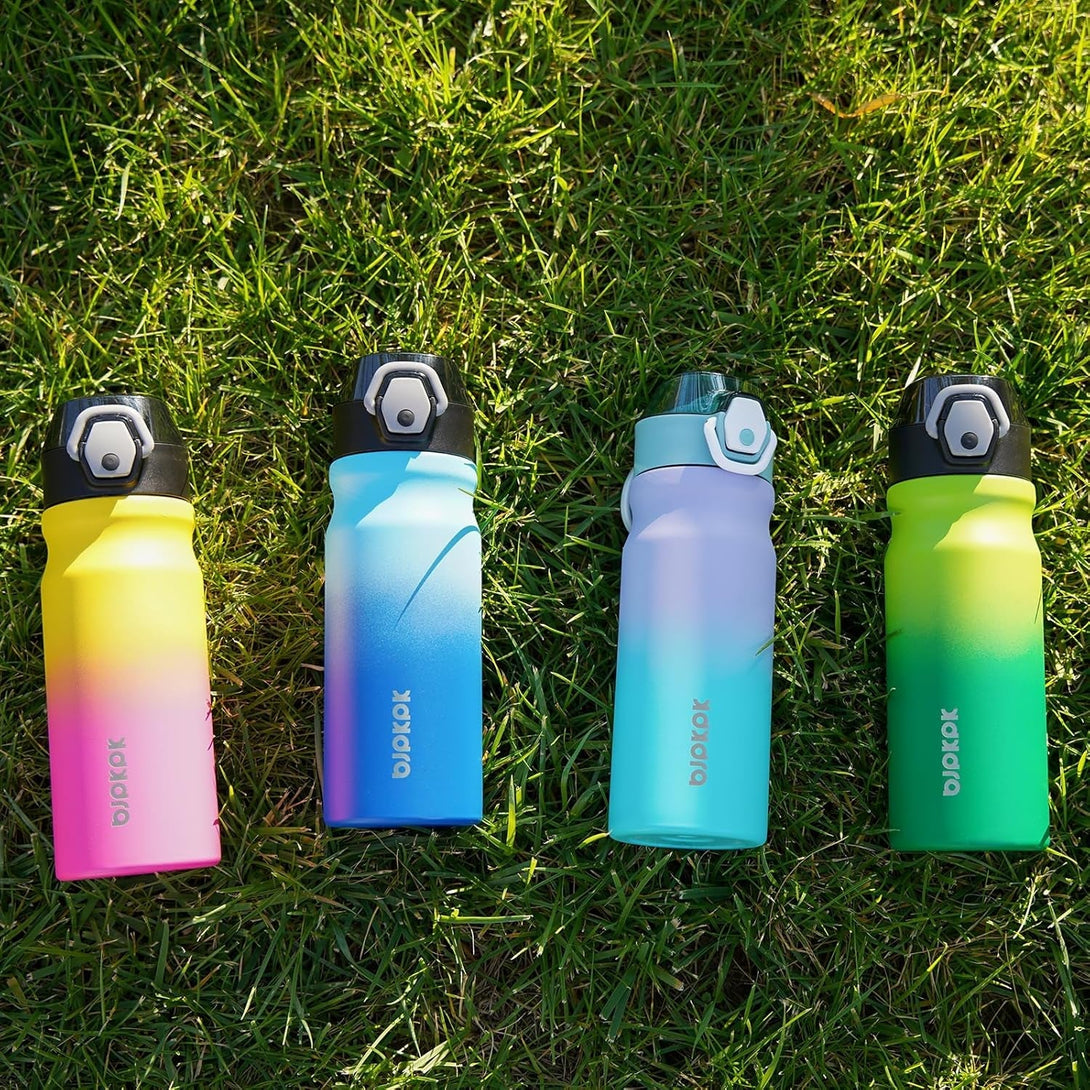 BJPKPK Insulated Water Bottle 18Oz Stainless Steel Water Bottles with Straw and Carry Handle Double Wall Metal Thermos,Light Blue Leopard
