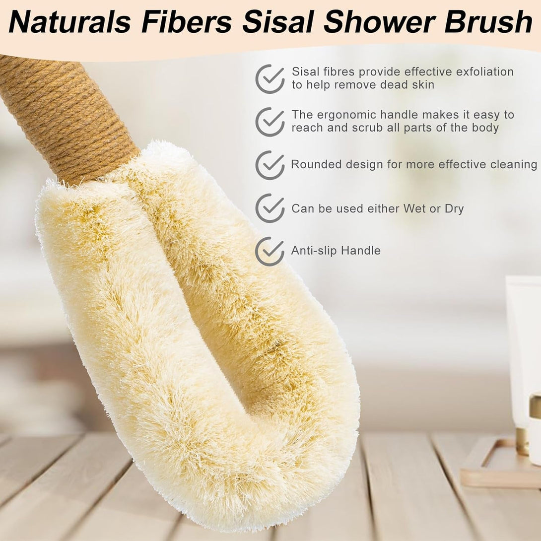 2Pcs Large Dry Brushing Body Brush for Lymphatic Drainage, 14.17" Natural Fibers Sisal Shower Brush for Cleaning Body, Exfoliator Back Scrubber for All Kinds of Skin, Bath, Royal Blue & Khaki