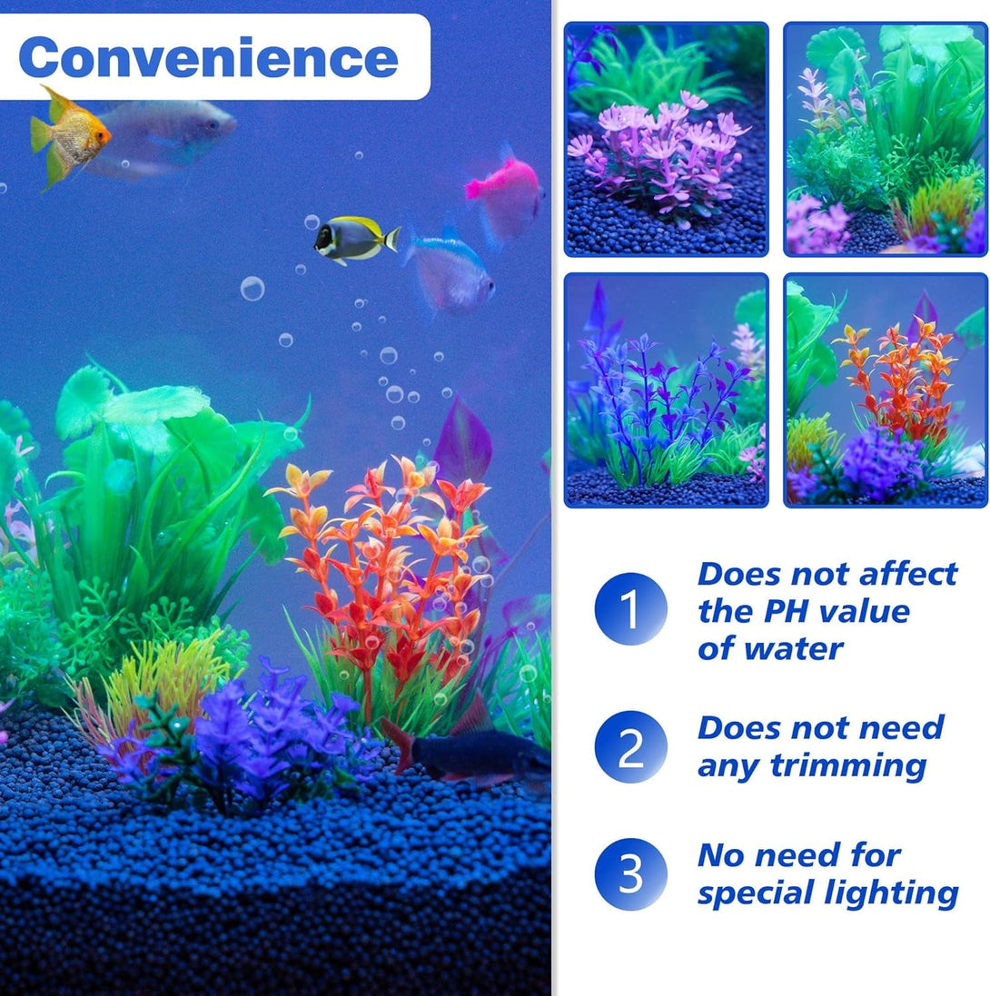 Ameliade Fish Tank Decorations Aquarium Artificial Plastic Grass Plants Decor Small Betta Goldfish Turtle Tank Accessories （11 Pieces）