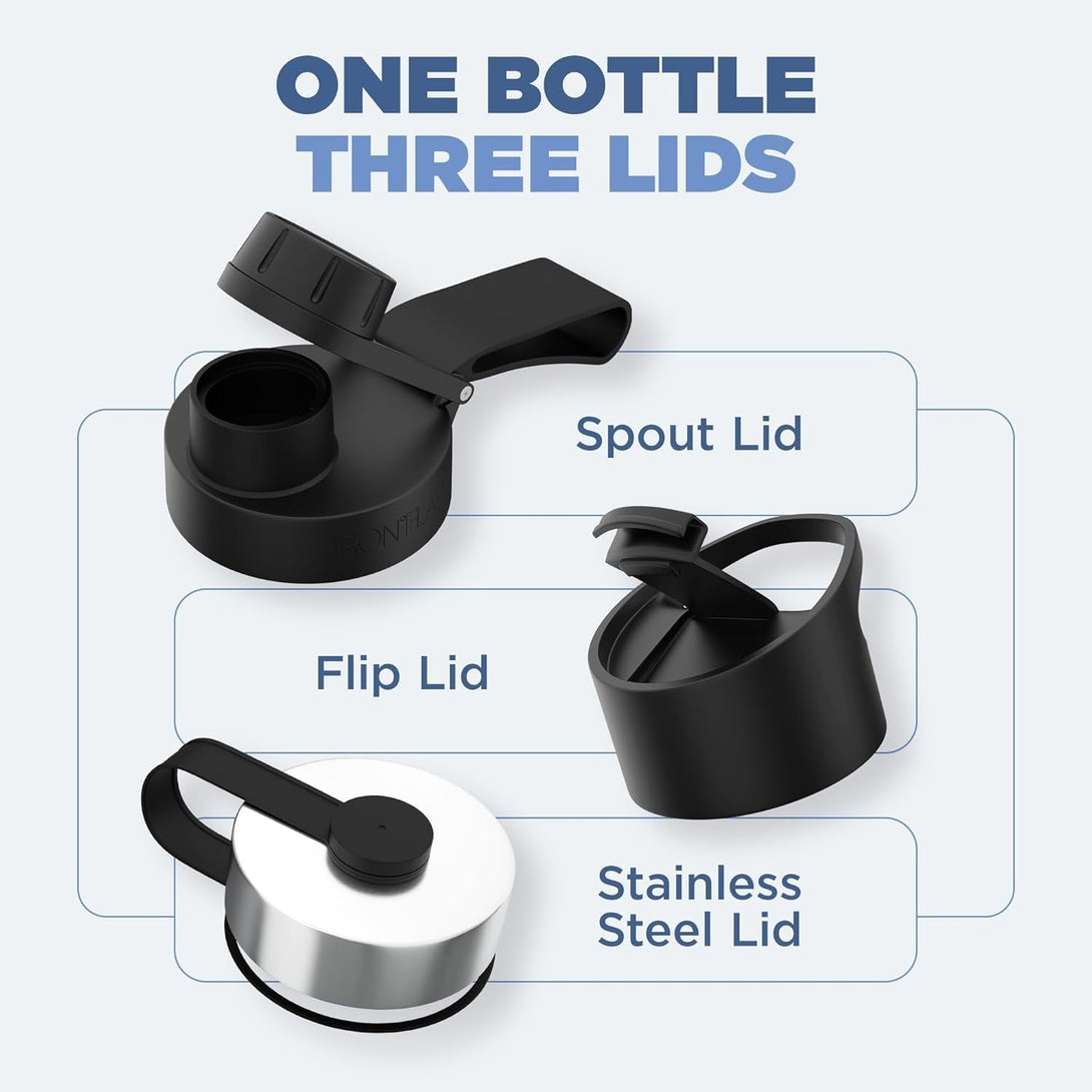 IRON °FLASK Camping & Hiking Hydration Flask with 3 Lids - Stainless Steel, Double Walled & Vacuum Insulated Water Bottle - Leak Proof & BPA Free (Dark Night, Spout - 40 Oz)