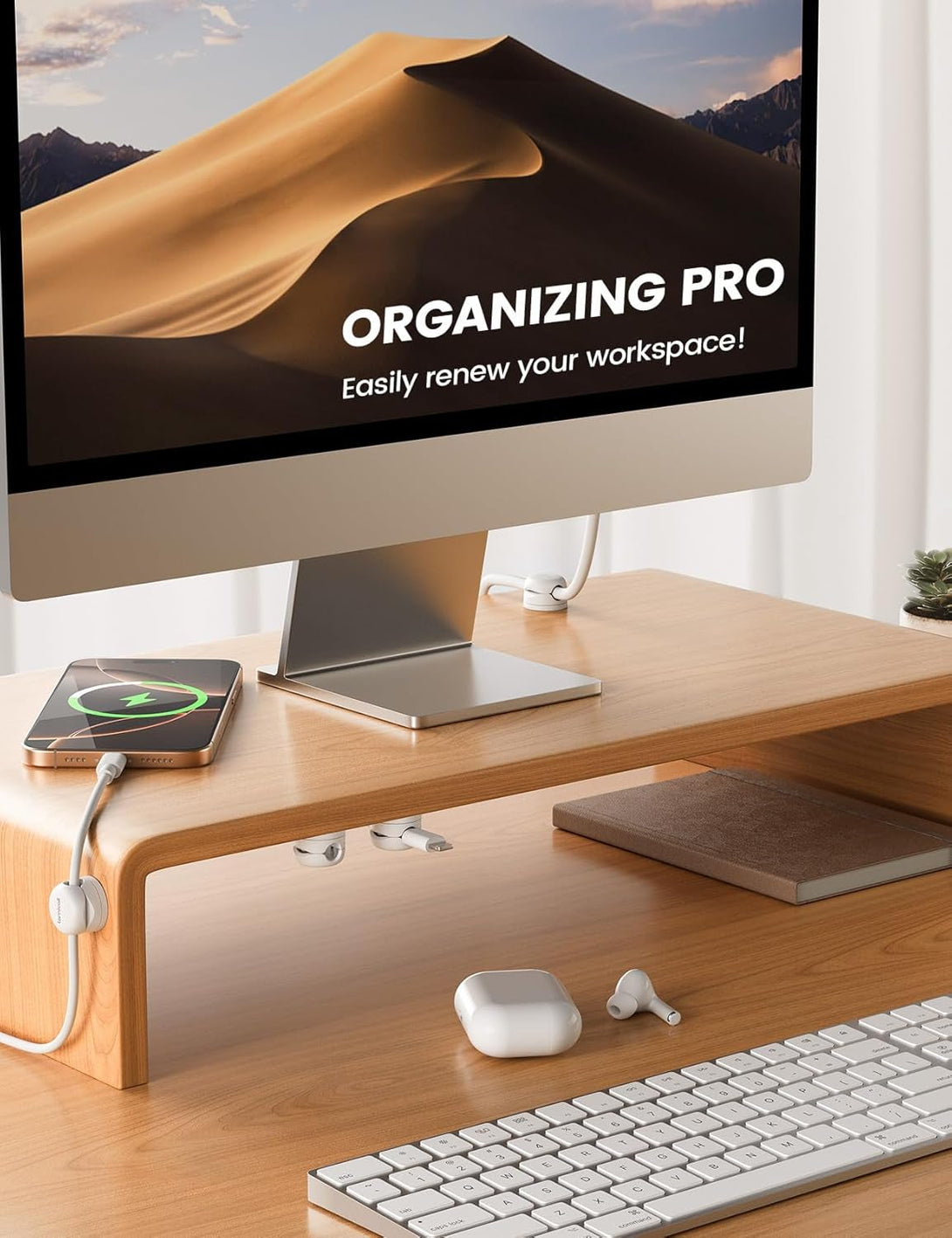 6Pack Rotatable Cord Organizer Cable Clips - Lamicall [1S Lock] Spring Cord Holder, Desk Phone Charger Cable Management, Wire Keeper for Nightstand, Office Accessories & Desk Organizers