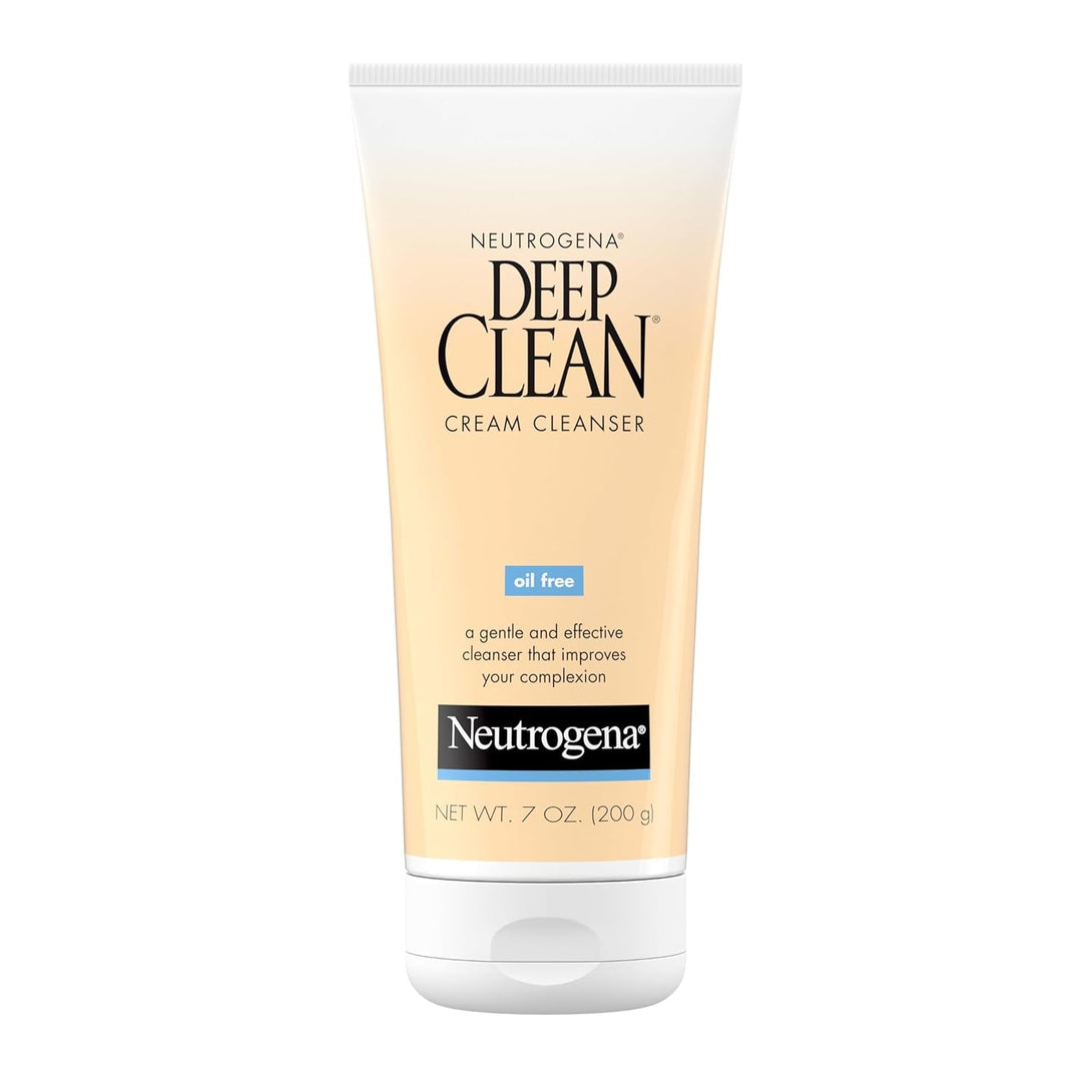 Neutrogena Deep Clean Daily Facial Cream Cleanser with Beta Hydroxy Acid to Remove Dirt, Oil & Makeup, Alcohol-Free, Oil-Free & Non-Comedogenic, 7 Fl. Oz