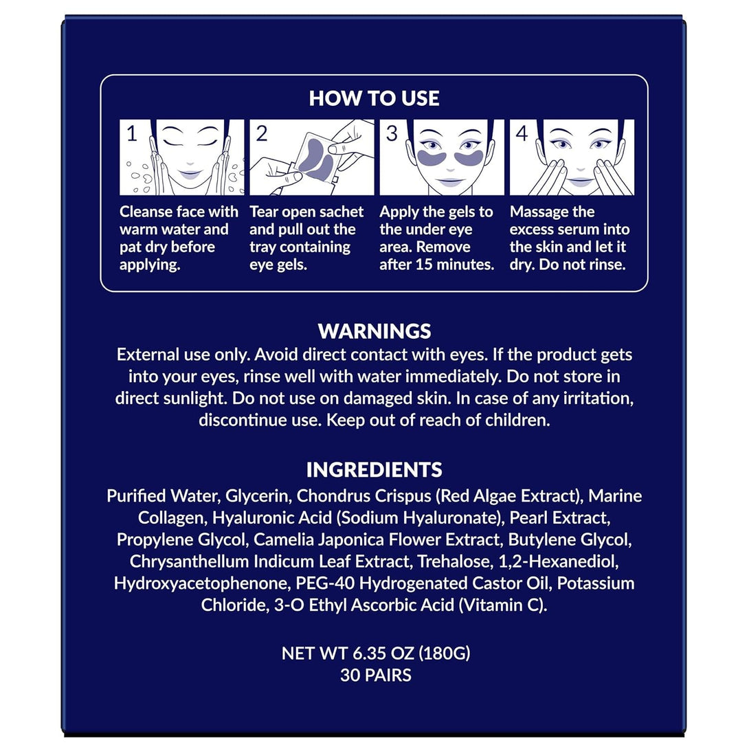 Stylia under Eye Patches for Puffy Eyes and Dark Circles (30 Pairs) - Marine Collagen under Eye Mask with Vitamin C, Hyaluronic Acid, Pearl Extract - Eye Masks for Dark Circles and Puffiness