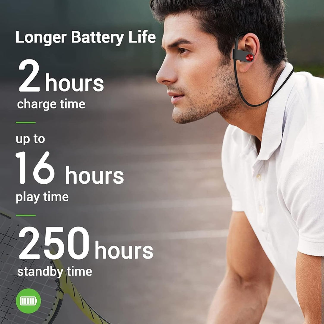 Bluetooth Headphones, Bluetooth 5.3 IPX7 Waterproof Wireless Sports Earbuds for Workout Gym, 16 Hrs Playtime Running Headphones with Noise Cancelling Mic, Hifi Bass Stereo In-Ear Earphones