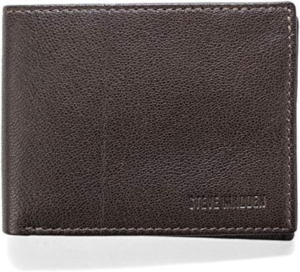 Steve Madden Men'S Slim Leather Wallet with Extra Capacity Attached Flip Pockets