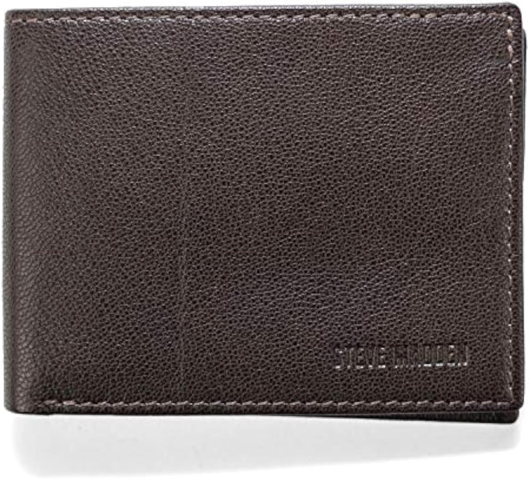 Steve Madden Men'S Slim Leather Wallet with Extra Capacity Attached Flip Pockets