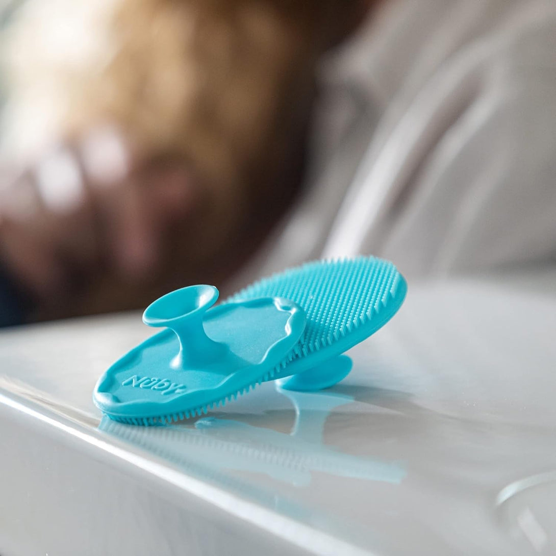 Nuby Scrubbies Silicone Bath Brush - Baby Essentials - Baby Bath Accessories - (2-Pack) Blue