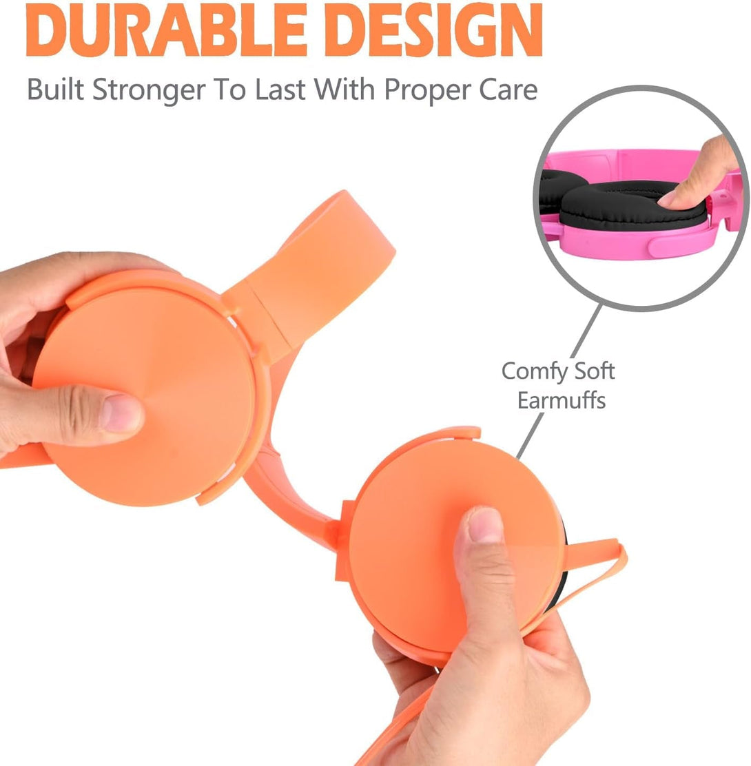 Kids Headphones 2 Pack for School Classroom, Wired Durable Earphones Class Set for Students Children Toddler Teens Boys Girls and Adult (HY450, Orange+Pink)