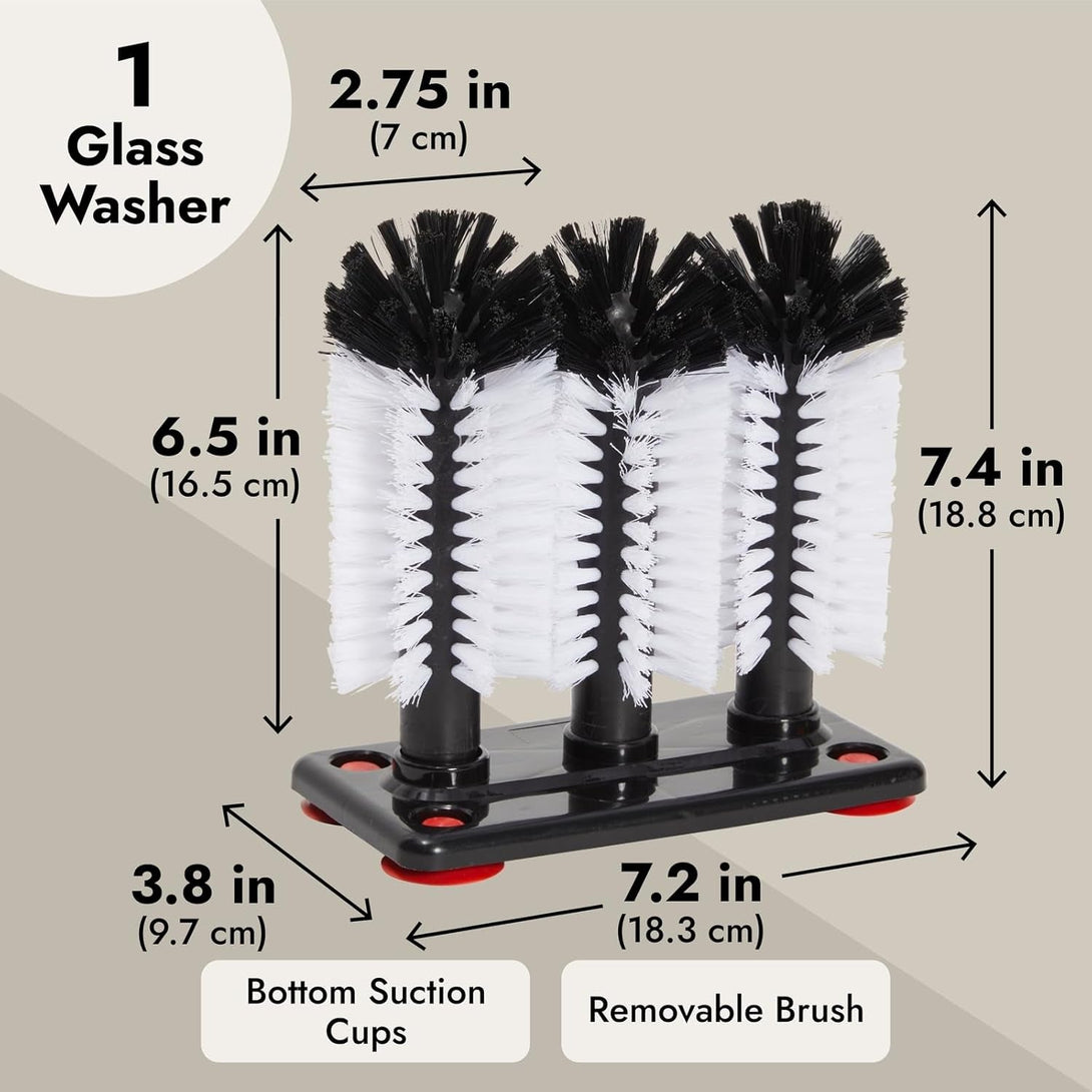 Bar Wine Glass Washer for Sink - 3 Head Bottle Brush Cleaner with Suction Base for Kitchen